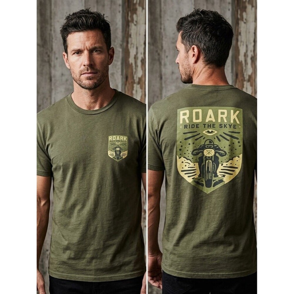 Roark Mens Medium Ride The Skye Graphic T Shirt Military Green Motorcycle Tee